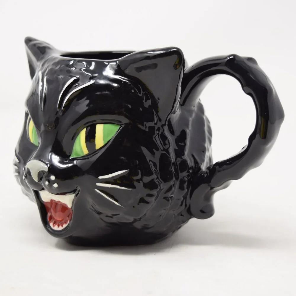Williams Sonoma Halloween Black Cat Mug 13 oz Figural 3D Cup New Spooky Witchy